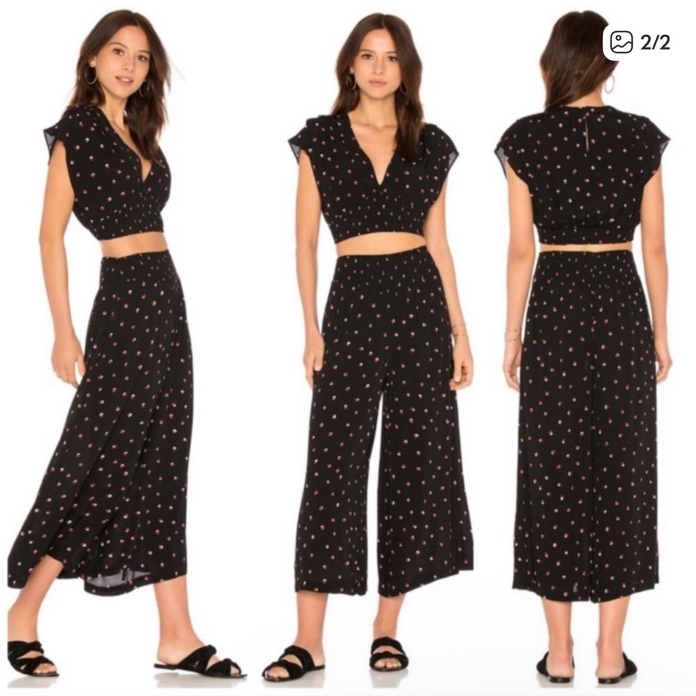 Free People Black & White Polka Dot  Cropped Set